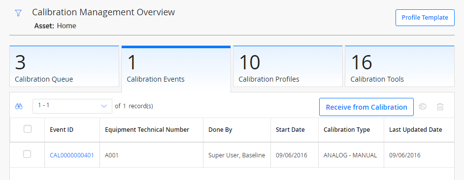 Calibration Events section